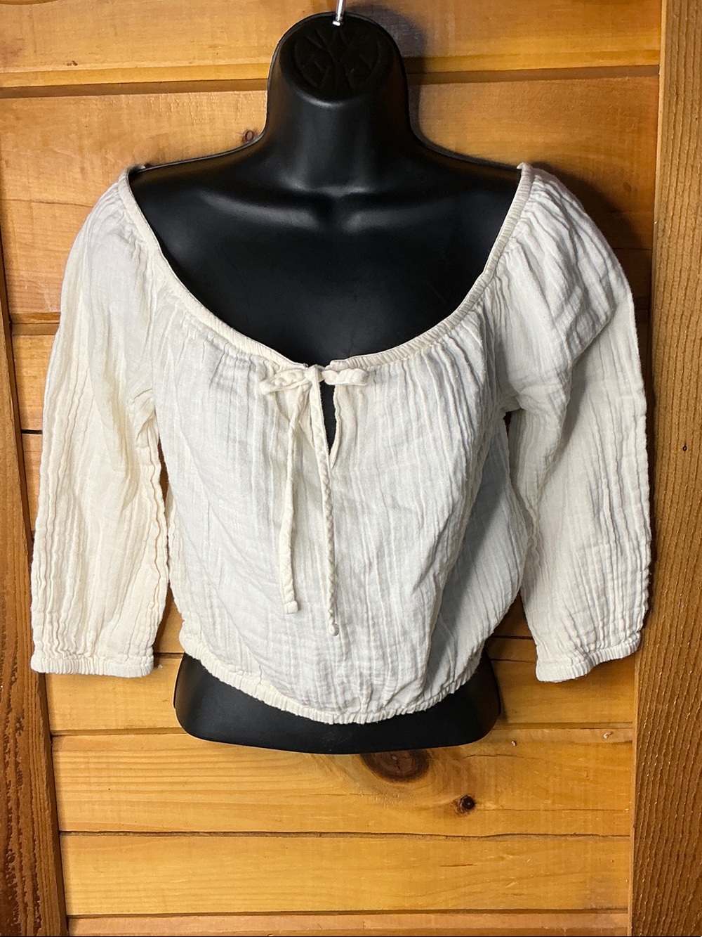 Roxy Cream Gauze Peasant Crop Top